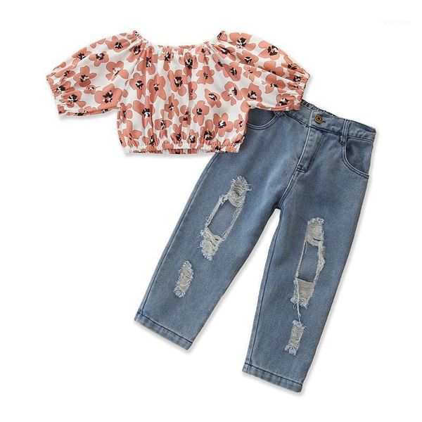 clothing sets 2-6years baby off-shoulder short sleeve + jeans flower print ripped design summer1, White
clothing sets 2-6years baby off-shoulder short sleeve + jeans flower print ripped design summer1, White