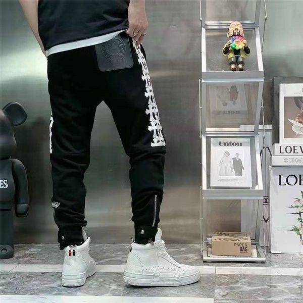 embroidered crosin brand men's summer fashion cross zipper leggings casual pants, Black
embroidered crosin brand men's summer fashion cross zipper leggings casual pants, Black