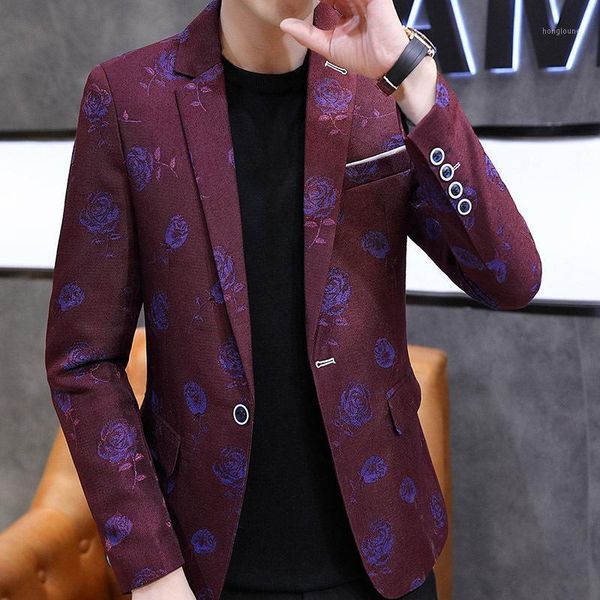 men's autumn rose printed suit youth casual slim single button blazer suits & blazers, White;black
men's autumn rose printed suit youth casual slim single button blazer suits & blazers, White;black
