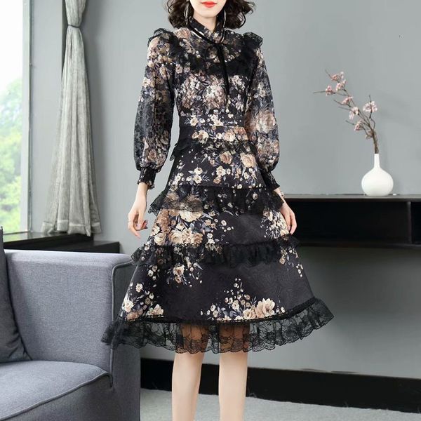 retro autumn impression bow sleeved sleeve elegant temperament dress of medium length women's clothing, Black;gray
retro autumn impression bow sleeved sleeve elegant temperament dress of medium length women's clothing, Black;gray