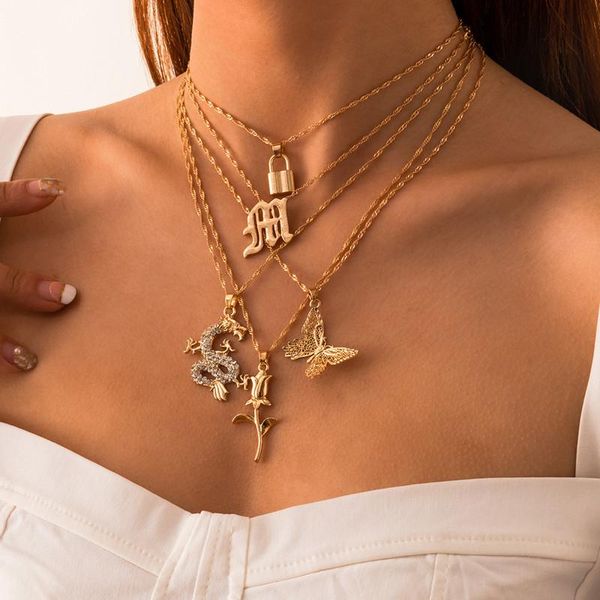 pendant necklaces 5 pcs/set fashion crystal dragon lock butterfly rose necklace set vintage multilayer for women jewelry 2021, Silver
pendant necklaces 5 pcs/set fashion crystal dragon lock butterfly rose necklace set vintage multilayer for women jewelry 2021, Silver