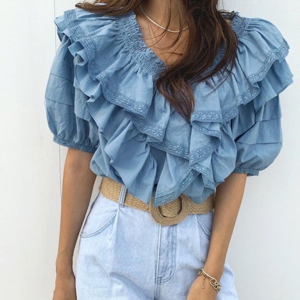 women's blouses & shirts blouse women short sleeve ladies spring 2021 fasion female, White
women's blouses & shirts blouse women short sleeve ladies spring 2021 fasion female, White