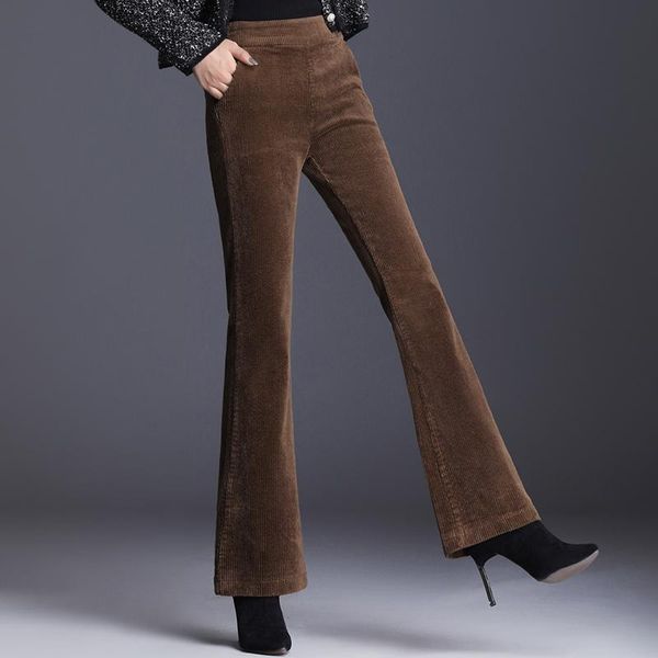stretch corduroy pants for women 2021 speing autumn winter thick velvet high waist long trousers flare feminine xxxl women's & capris, Black;white