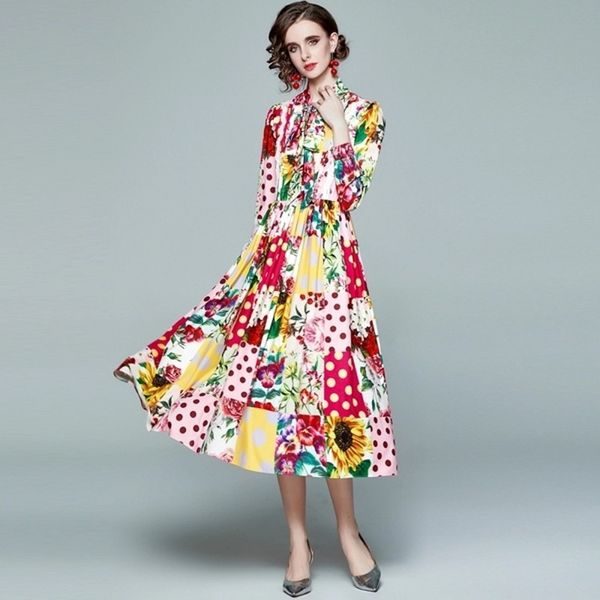 summer fashion designer sunflower print pleated women full sleeve bow shirt collar slim high waist vintage multicolour dres 210514, Black;gray
summer fashion designer sunflower print pleated women full sleeve bow shirt collar slim high waist vintage multicolour dres 210514, Black;gray