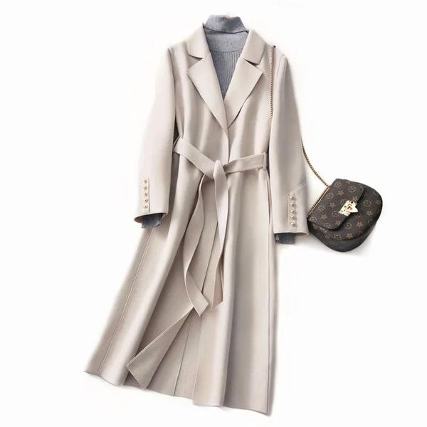 women's wool & blends coat women long sleeve warm windbreaker 2021 autumn winter the fashion jacket cashmere belt female outerwear, Black
women's wool & blends coat women long sleeve warm windbreaker 2021 autumn winter the fashion jacket cashmere belt female outerwear, Black