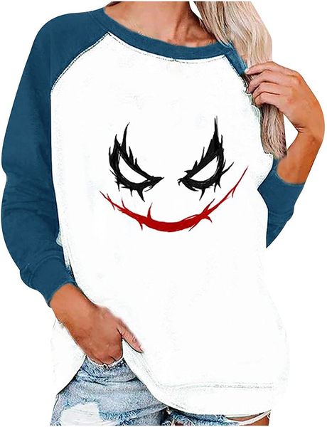 2021 long sleeve printed autumn winter raglan sweater women's top, Blue;black