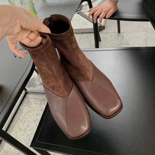 boots elastic thin female korean retro square head stitching zipper temperament thick heel short socks, Black
boots elastic thin female korean retro square head stitching zipper temperament thick heel short socks, Black