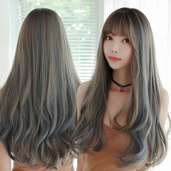 new japanese and korean wig women's long curly hair chemical fiber high temperature silk wig headgear, Black;brown
new japanese and korean wig women's long curly hair chemical fiber high temperature silk wig headgear, Black;brown