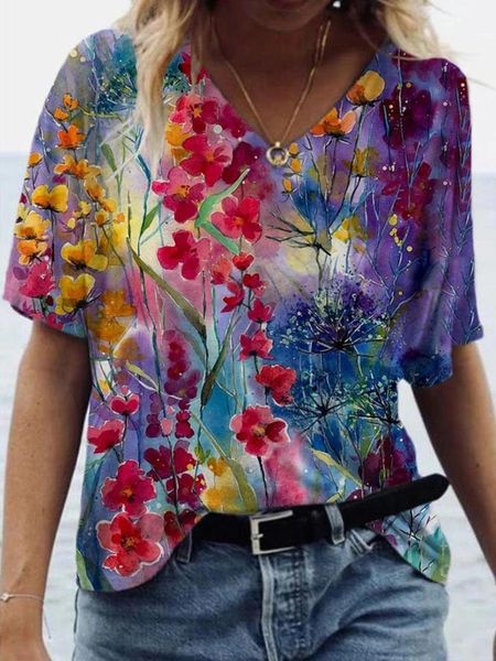 summer style landscape floral print short-sleeved t-shirt women's clothing, White
summer style landscape floral print short-sleeved t-shirt women's clothing, White