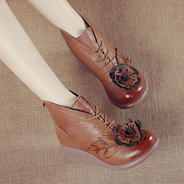 boots round toe 100% genuine leather wedge heel ankle for women winter warm shoes platform with flower, Black
boots round toe 100% genuine leather wedge heel ankle for women winter warm shoes platform with flower, Black