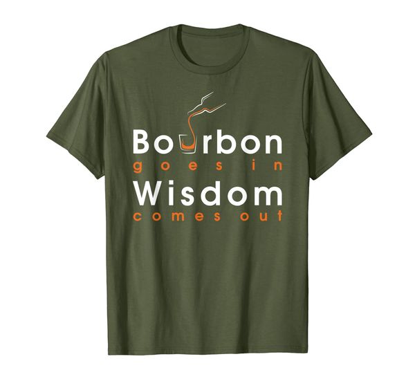 bourbon goes in wisdom comes out mens bourbon t shirt, White;black