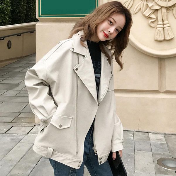 women's leather & faux yocalor fashion oversized coat women jacket spring autumn loose biker motorcycle jackets female punk streetwear, Black
women's leather & faux yocalor fashion oversized coat women jacket spring autumn loose biker motorcycle jackets female punk streetwear, Black
