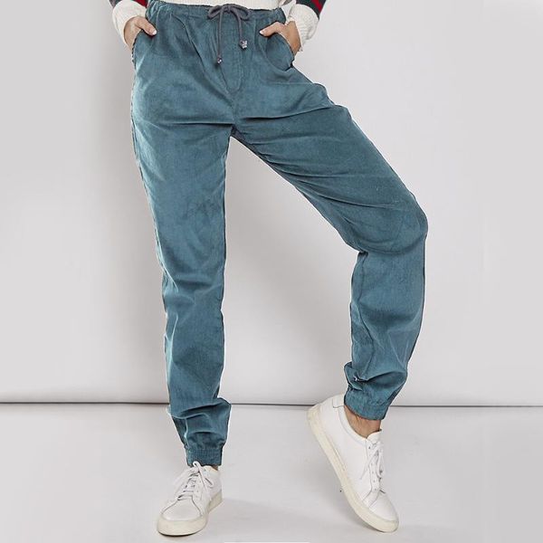 women's jeans autumn women denim fashion solid color corduroy drawstring elastic waist jogger pants ladies casual slim feet trousers, Blue
women's jeans autumn women denim fashion solid color corduroy drawstring elastic waist jogger pants ladies casual slim feet trousers, Blue