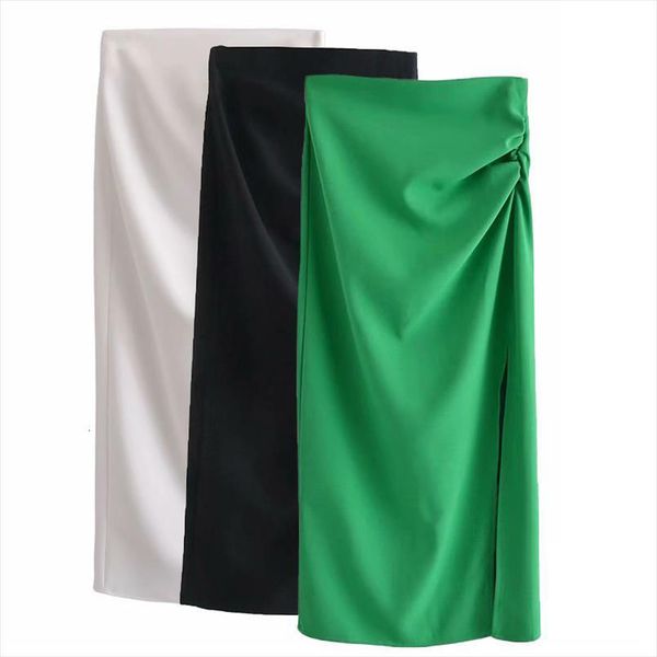 za summer high waist women skirt zipper back ruched detail split side casual straight midi skirts green femme jupe, Black
za summer high waist women skirt zipper back ruched detail split side casual straight midi skirts green femme jupe, Black
