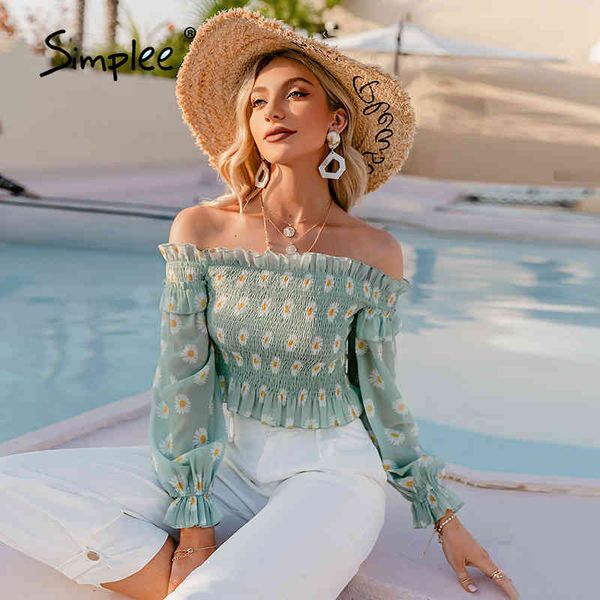 green off floral printed women shirt one shoulder long sheelves chiffon summer elegant holiday female 210414, White
green off floral printed women shirt one shoulder long sheelves chiffon summer elegant holiday female 210414, White