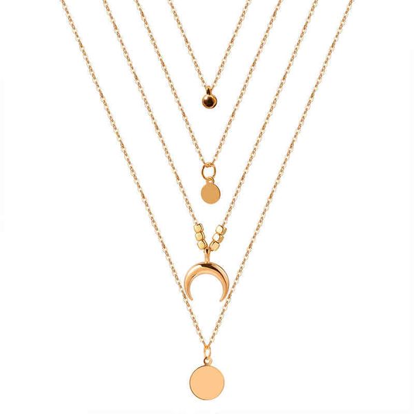 2022 chain necklace multilayer moon stainless steel disc gold pendant for women new trend female jewelry, Silver
2022 chain necklace multilayer moon stainless steel disc gold pendant for women new trend female jewelry, Silver