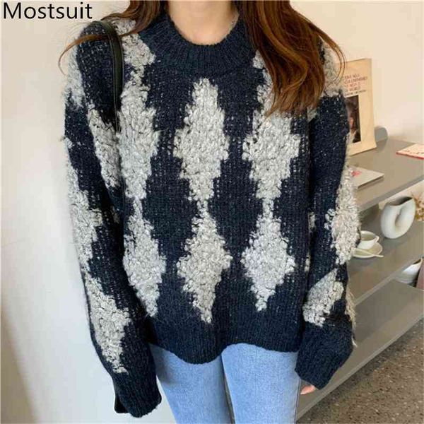 diamonds plaid knitted thicken pullover sweater women long sleeve o-neck korean casual fashion warm loose sweaters 210518, White;black
diamonds plaid knitted thicken pullover sweater women long sleeve o-neck korean casual fashion warm loose sweaters 210518, White;black