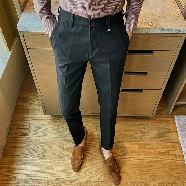 classic solid men's business dress pants casual slim fit formal for men wedding streetwear office social trousers1, White;black 
classic solid men's business dress pants casual slim fit formal for men wedding streetwear office social trousers1, White;black