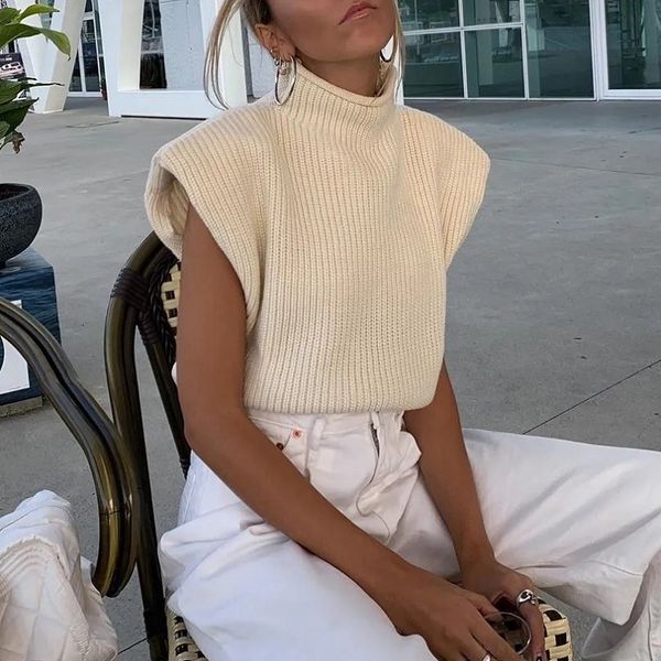 women fashion shoulder pads cropped knitted tank sweater vintage sleeveless female pullover casual jumper 210521, Black;white
women fashion shoulder pads cropped knitted tank sweater vintage sleeveless female pullover casual jumper 210521, Black;white