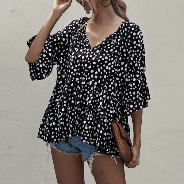 women's blouses & shirts v neck short sleeve shirt polka dot print women autumn clothes bohemia ruffles loose casual d30, White
women's blouses & shirts v neck short sleeve shirt polka dot print women autumn clothes bohemia ruffles loose casual d30, White