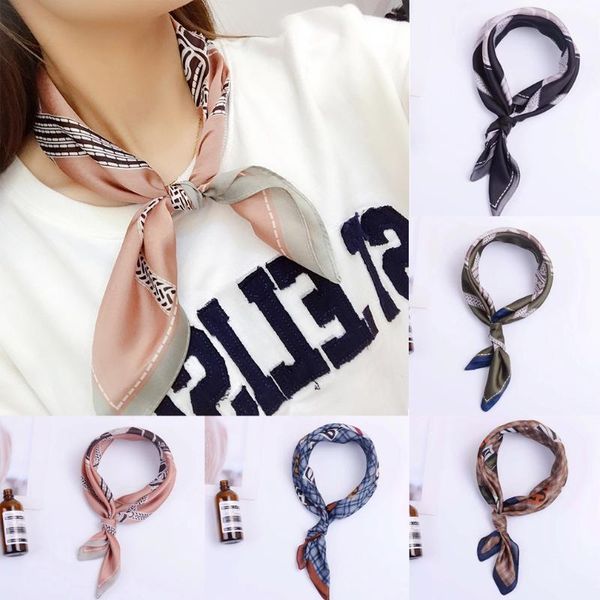 scarves 2021 summer women scarf silk feeling hair neck square brand office printing el waiter flight attendants handkerchief, Blue;gray