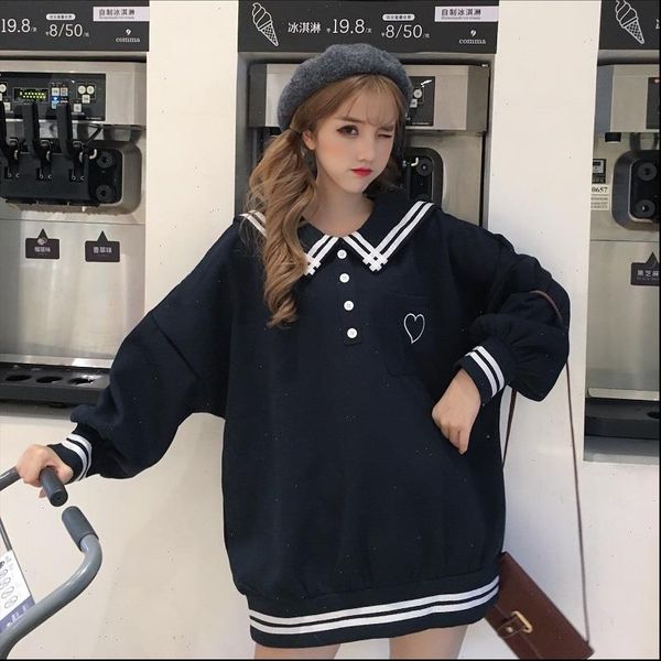 women hoodie japanese harajuku school uniform sailor collar white blue pink oversized pullover embroidery fleece autumn warm sweatshir, Black
women hoodie japanese harajuku school uniform sailor collar white blue pink oversized pullover embroidery fleece autumn warm sweatshir, Black