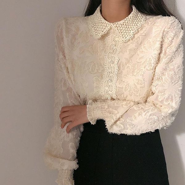 lace patchwork long sleeve womens blouses ol solid vintage jacquard loose lapel blouse, White
lace patchwork long sleeve womens blouses ol solid vintage jacquard loose lapel blouse, White