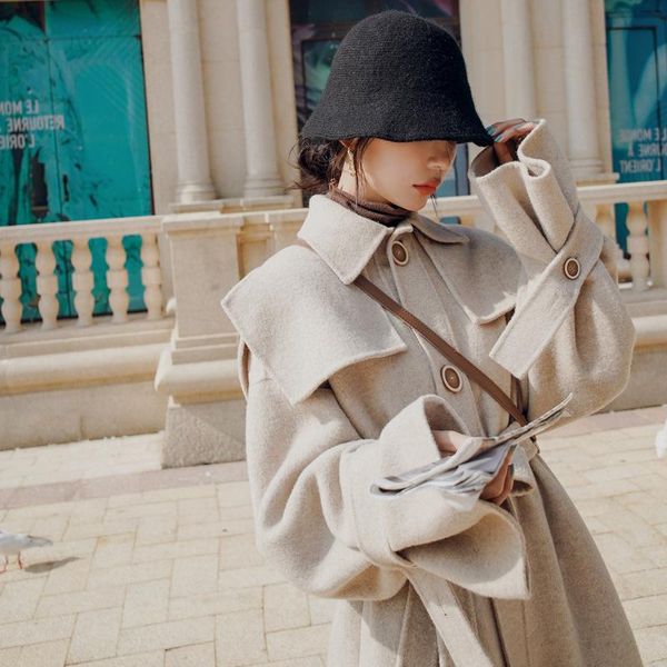 winter wool coat women elegant single breasted outwear ladies vintage long cloak woolen jacket with belt women's & blends, Black
winter wool coat women elegant single breasted outwear ladies vintage long cloak woolen jacket with belt women's & blends, Black