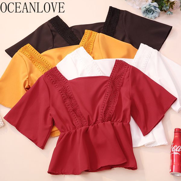 blouses women short lace patchwork blusas mjuer spring summer solid ruffles slim shirts 14101 210415, White
blouses women short lace patchwork blusas mjuer spring summer solid ruffles slim shirts 14101 210415, White