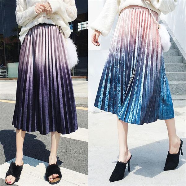 autumn and winter gradient womens skirts color gold velvet pleated high waist long woman mujer faldas saias mulher, Black
autumn and winter gradient womens skirts color gold velvet pleated high waist long woman mujer faldas saias mulher, Black