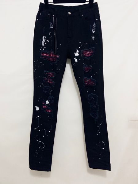luxury mens jeans pants for men design pants long skinny red artificial diamond destroy the quilt ripped hole designer trousers designers cl, Blue
luxury mens jeans pants for men design pants long skinny red artificial diamond destroy the quilt ripped hole designer trousers designers cl, Blue