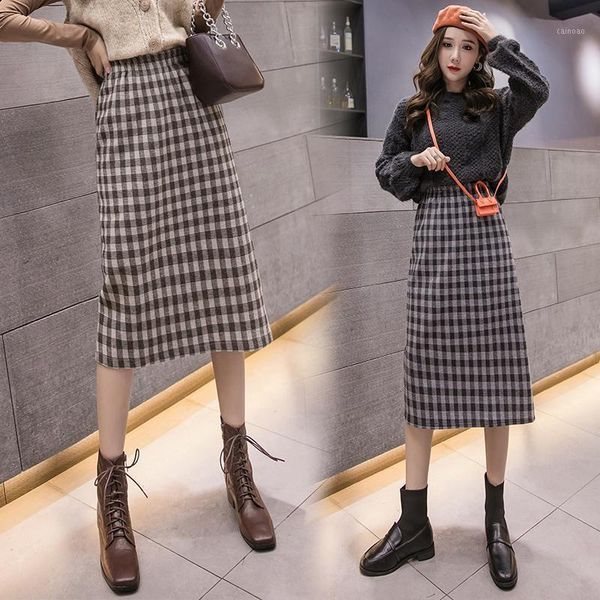 real s 2021 autumn / winter woolen plaid skirt medium length high waist a long skirts, Black
real s 2021 autumn / winter woolen plaid skirt medium length high waist a long skirts, Black