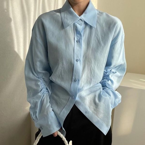 women's blouses & shirts korean personality wild blouse female lapel single-breasted loose solid color blusa chic pleated long-sleeved, White
women's blouses & shirts korean personality wild blouse female lapel single-breasted loose solid color blusa chic pleated long-sleeved, White