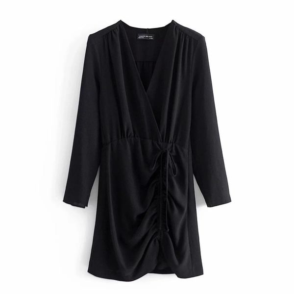women dress v-neckline long sleeves elastic waist draped short mini for femme robe ropa mujer vestidos 210420, Black;gray
women dress v-neckline long sleeves elastic waist draped short mini for femme robe ropa mujer vestidos 210420, Black;gray