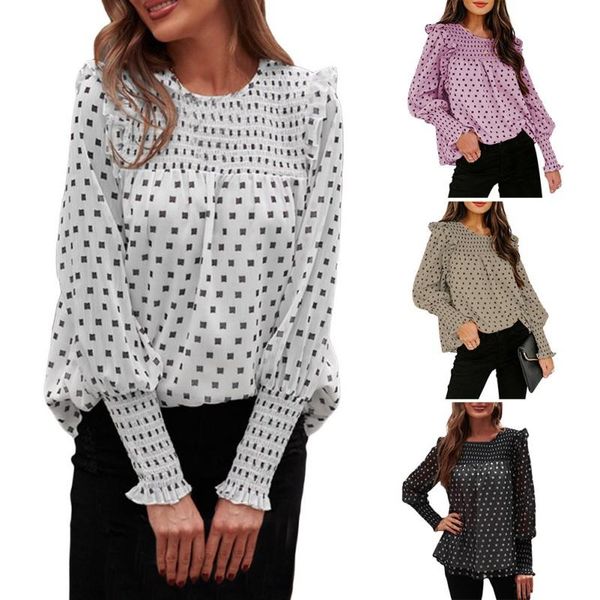 women's blouses & shirts ladies spring and autumn o-neck ruffled lantern sleeve polka dot casual comfortable chiffon shirt, White
women's blouses & shirts ladies spring and autumn o-neck ruffled lantern sleeve polka dot casual comfortable chiffon shirt, White