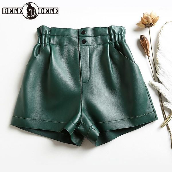 women casual elastic waist loose fit wide leg flare shorts real sheepskin genuine leather trousers female women's, White;black
women casual elastic waist loose fit wide leg flare shorts real sheepskin genuine leather trousers female women's, White;black