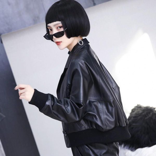 women's leather & faux style korean womens turn-down collar single breasted genuine jackets pockets office lady fashion casual coat, Black
women's leather & faux style korean womens turn-down collar single breasted genuine jackets pockets office lady fashion casual coat, Black