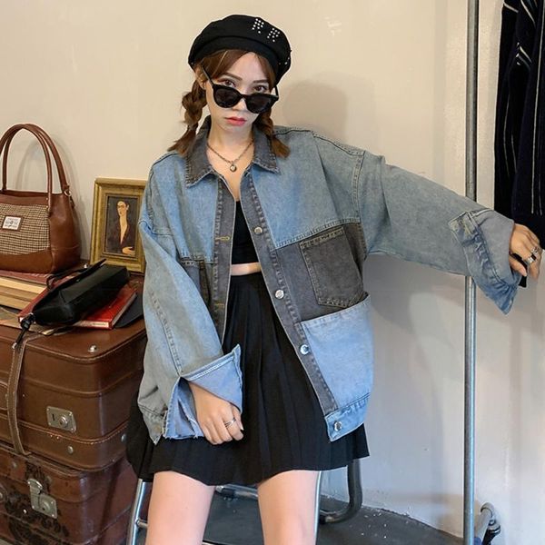 women denim jacket 2021 autumn woman coat retro loose stitching fashion coats female m271 women's jackets, Black;brown
women denim jacket 2021 autumn woman coat retro loose stitching fashion coats female m271 women's jackets, Black;brown