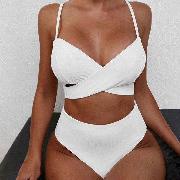 women's swimwear summer 2021 women swimsuit solid color split bikini set female cross high waist, White;black
women's swimwear summer 2021 women swimsuit solid color split bikini set female cross high waist, White;black