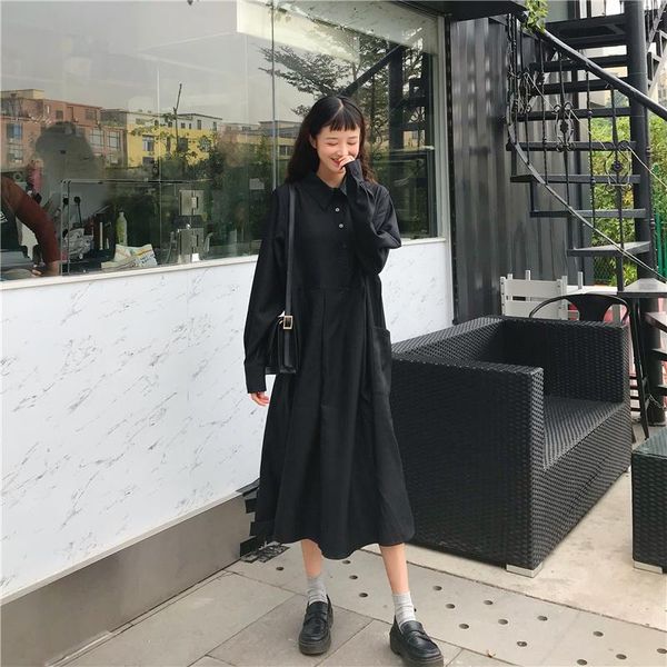 casual dresses loose preppy style spring autumn black dress woman ulzzang women's clothing long sleeve harajuku turn-down collar, Black;gray
casual dresses loose preppy style spring autumn black dress woman ulzzang women's clothing long sleeve harajuku turn-down collar, Black;gray