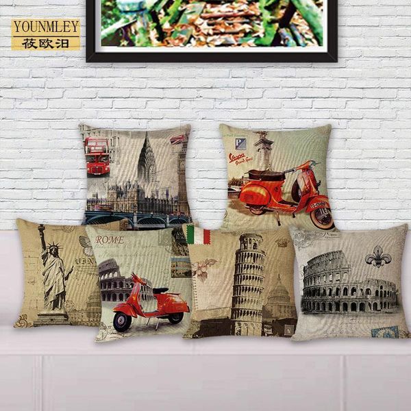 cushion/decorative pillow home decorative couch cushion classical europe scenic building printed bedding pillows seat cushions cotton linen1