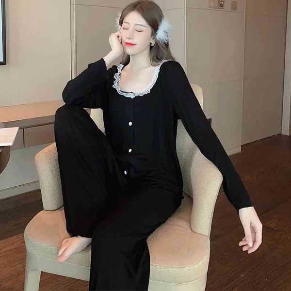 women's sleepwear pyjama pour femme 2021 elegant retro sleepwear for women two piece set modal cotton female pajamas suit ins pijama mu, Black;red
women's sleepwear pyjama pour femme 2021 elegant retro sleepwear for women two piece set modal cotton female pajamas suit ins pijama mu, Black;red