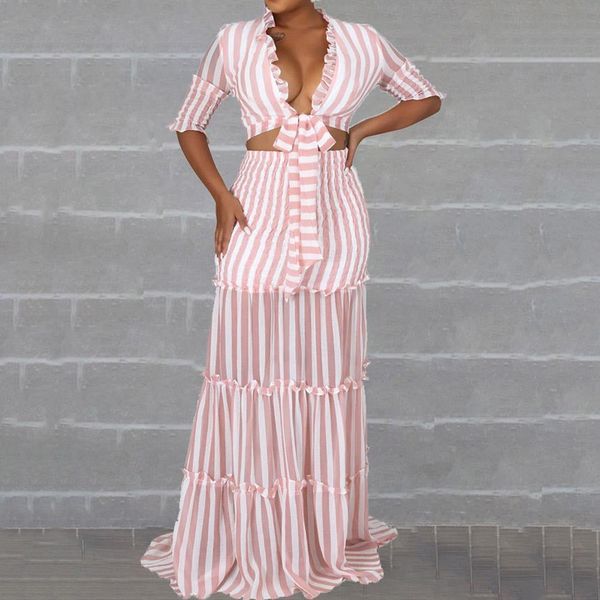 fashion stripes two piece womens tracksuits sets pink suits ruffle short blouse long skirt set summer high waist designer beach, Gray
fashion stripes two piece womens tracksuits sets pink suits ruffle short blouse long skirt set summer high waist designer beach, Gray