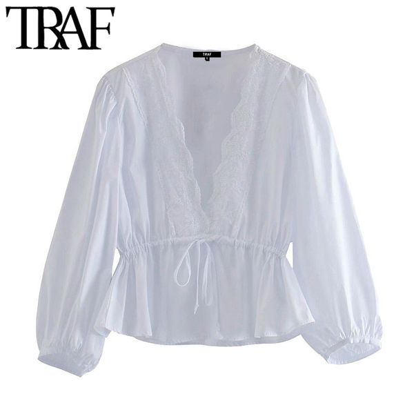 traf women fashion with lace cropped blouses vintage three quarter sleeve adjustable drawstring female shirts chic 210415, White
traf women fashion with lace cropped blouses vintage three quarter sleeve adjustable drawstring female shirts chic 210415, White