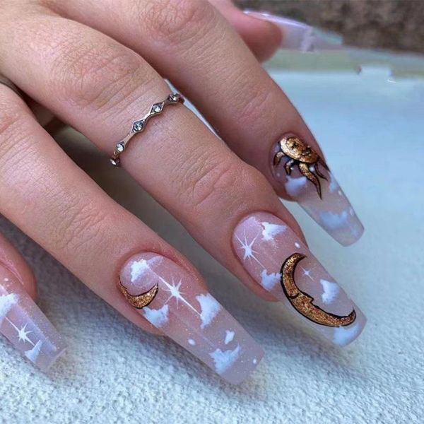 false nails 24pcs moon stars sky long coffin ballerina wearable french fake full cover nail art manicure decor accessories, Red;gold
false nails 24pcs moon stars sky long coffin ballerina wearable french fake full cover nail art manicure decor accessories, Red;gold