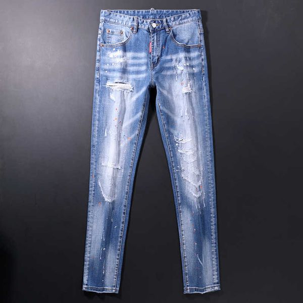 men's jeans italian style fashion elastic cotton slim fit ripped for vintage painted designer streetwear hip hop pants 4jub, Blue
men's jeans italian style fashion elastic cotton slim fit ripped for vintage painted designer streetwear hip hop pants 4jub, Blue