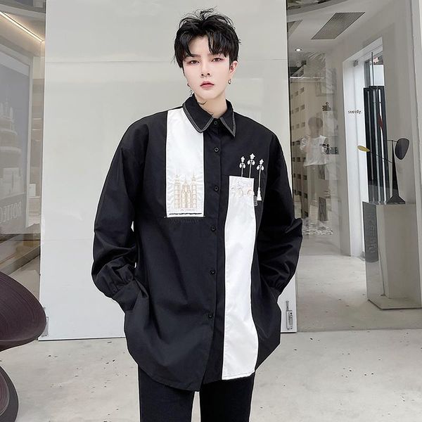 men's casual shirts men niche design black white splice embroidery long sleeve loose shirt male japan fashion dress party, White;black
men's casual shirts men niche design black white splice embroidery long sleeve loose shirt male japan fashion dress party, White;black