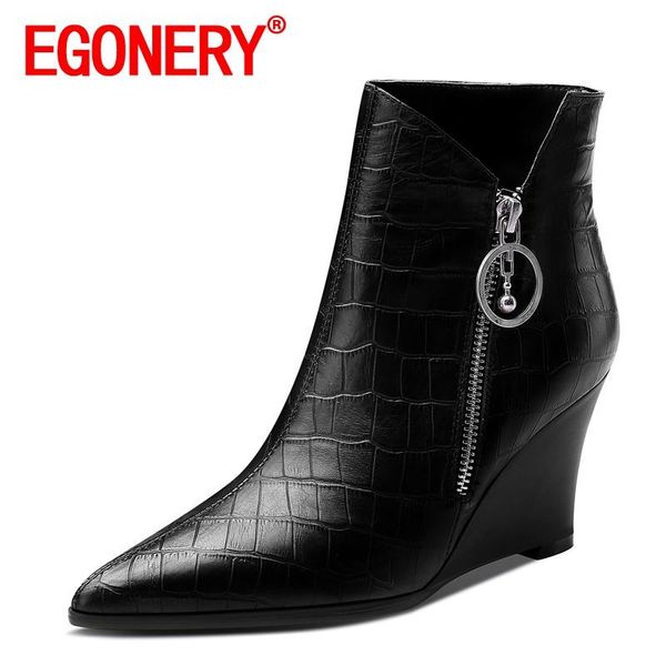boots egonery women spring fashion style slope heel leisure genuine leather mature soft concise ventilation pointed toe, Black
boots egonery women spring fashion style slope heel leisure genuine leather mature soft concise ventilation pointed toe, Black