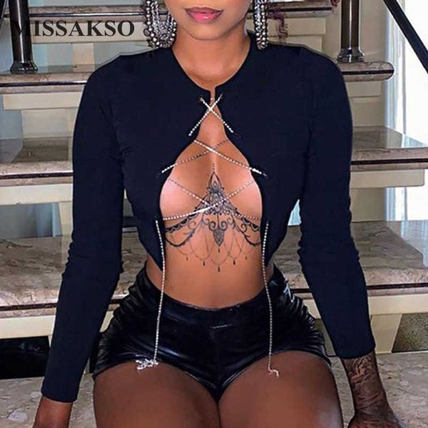 missakso autumn solid black women crop lace up night club ladies t-shirts long sleeve diamonds chain club shirts 210625, White
missakso autumn solid black women crop lace up night club ladies t-shirts long sleeve diamonds chain club shirts 210625, White