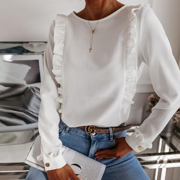 women's t-shirt 2021 autumn women fashion casual soild color long sleeve ruffles round neck tee ladies office outfirts clothes basic, White
women's t-shirt 2021 autumn women fashion casual soild color long sleeve ruffles round neck tee ladies office outfirts clothes basic, White